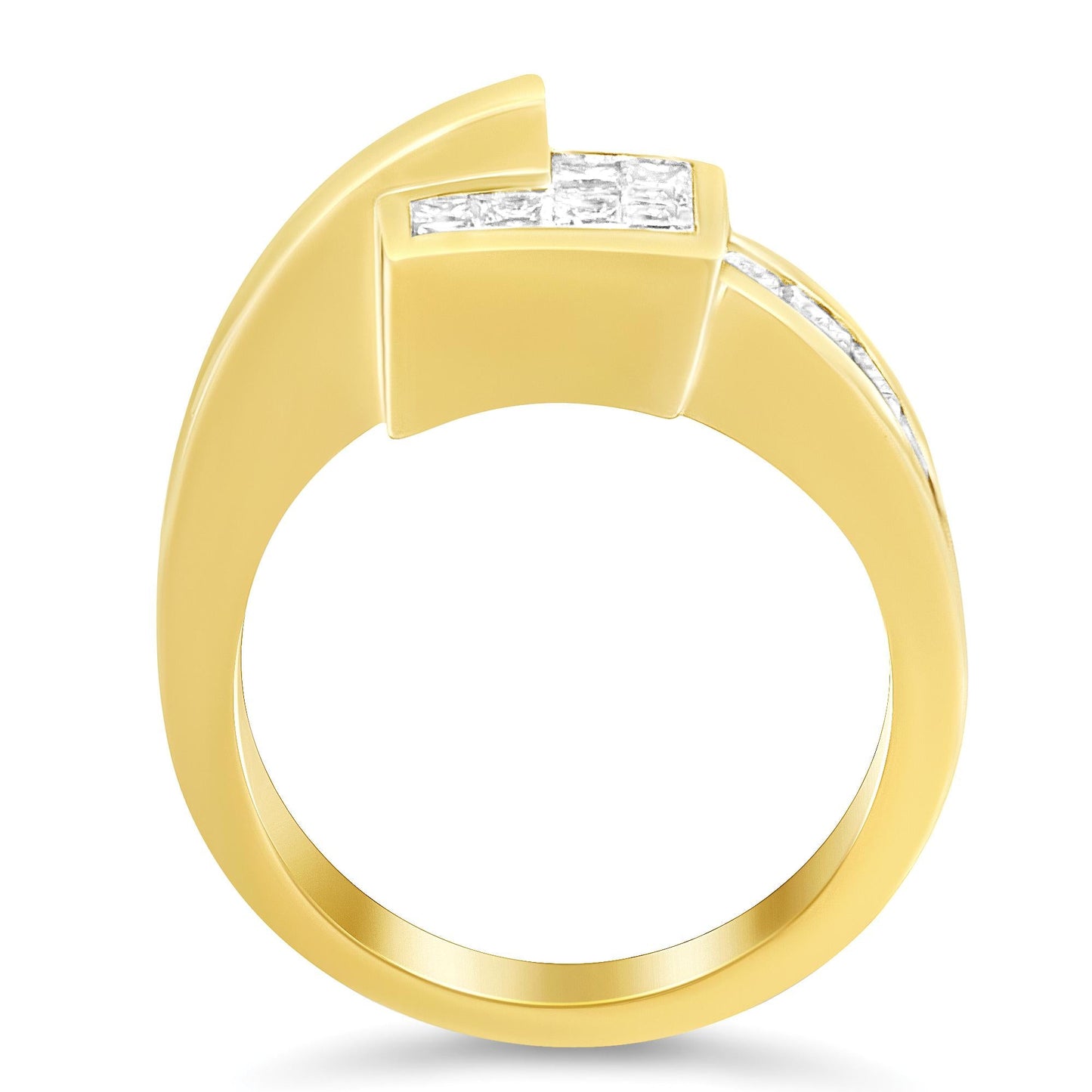 14K Gold 1 1/2 Cttw Channel-Set Princess and Baguette-Cut Diamond Bypass Ring Band (G-H Color, SI2-I1 Clarity)