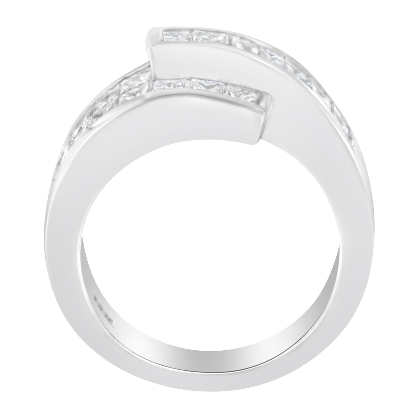 14K White Gold 2.0 Cttw Channel-Set Princess and Baguette-Cut Diamond Bypass Ring Band (G-H Color, SI1-SI2 Clarity)