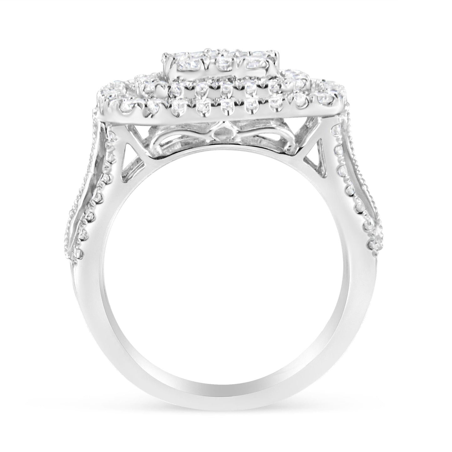 10K White Gold 2 Cttw Brilliant Round-Cut and Baguette Diamond Halo and Cluster Ring (I-J Color, I1-I2 Clarity)