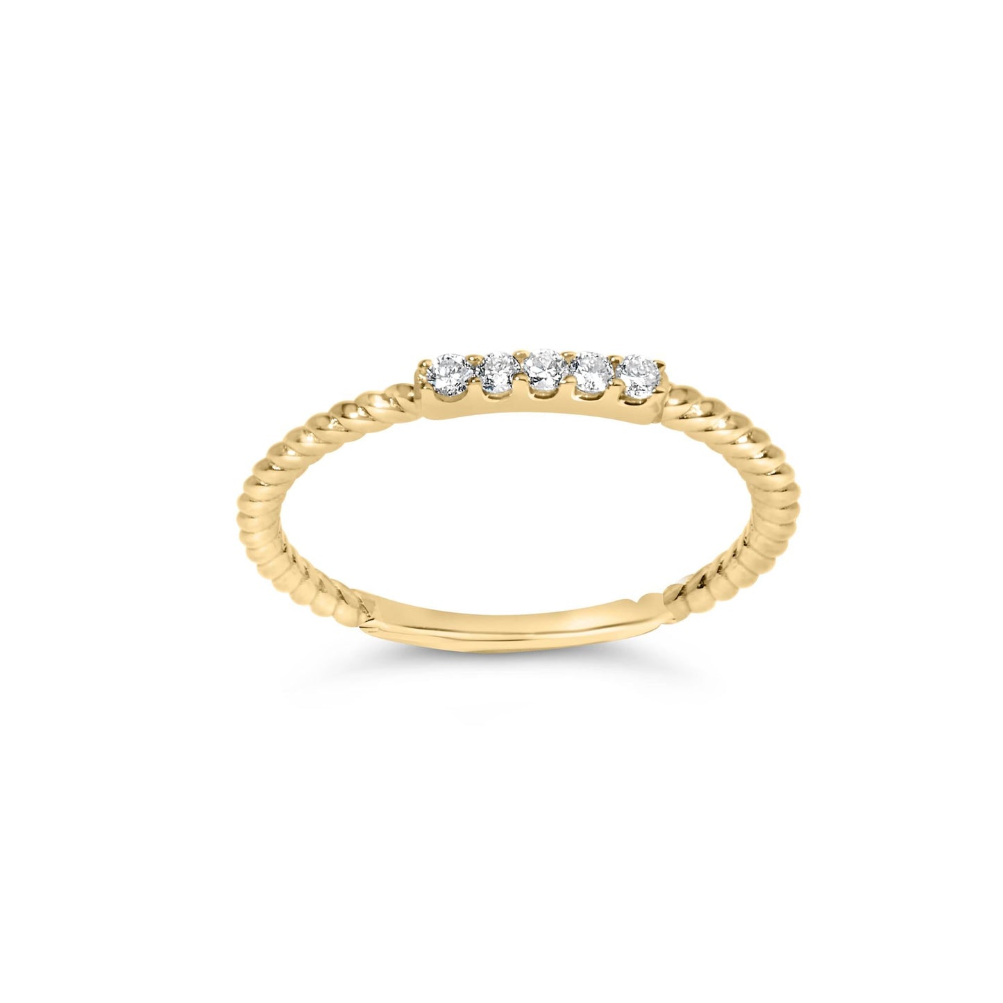 10K Yellow Gold 1/10 Cttw Diamond 5 Stone Braided Shank Band Ring (I-J Color, I2-I3 Clarity)