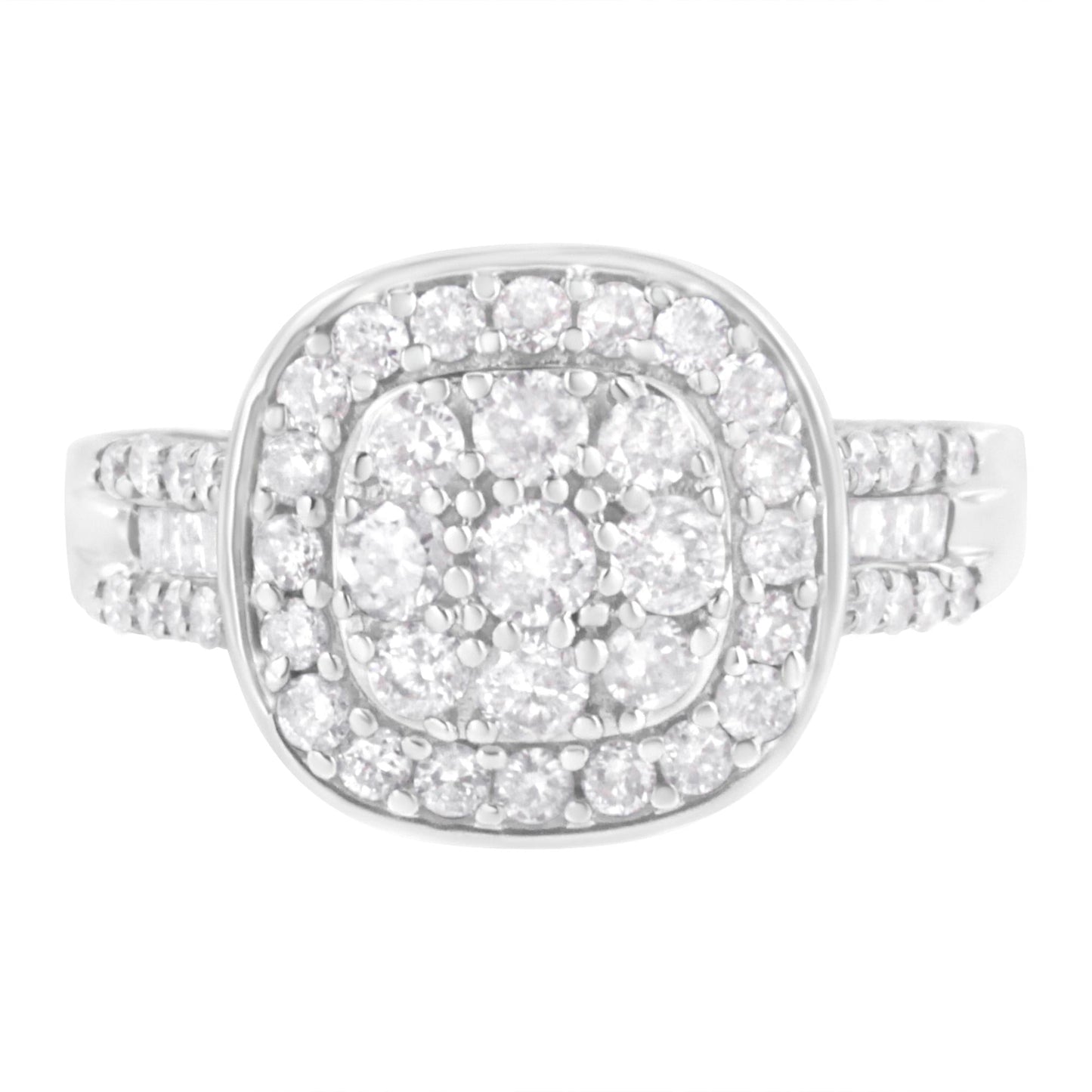 .925 Sterling Silver 1 cttw Round and Baguette-Cut Diamond Cocktail Square Ring (H-I Color, I1-I2 Clarity)