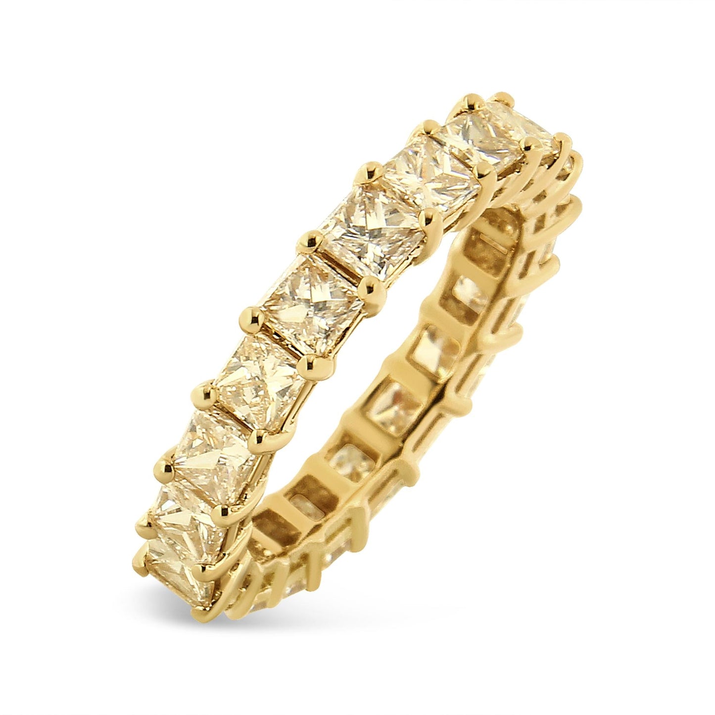 14K Yellow Gold 4.00 Cttw Shared Prong Set Princess Cut Diamond Eternity Band Ring (J-K Color, VS1-VS2 Clarity)