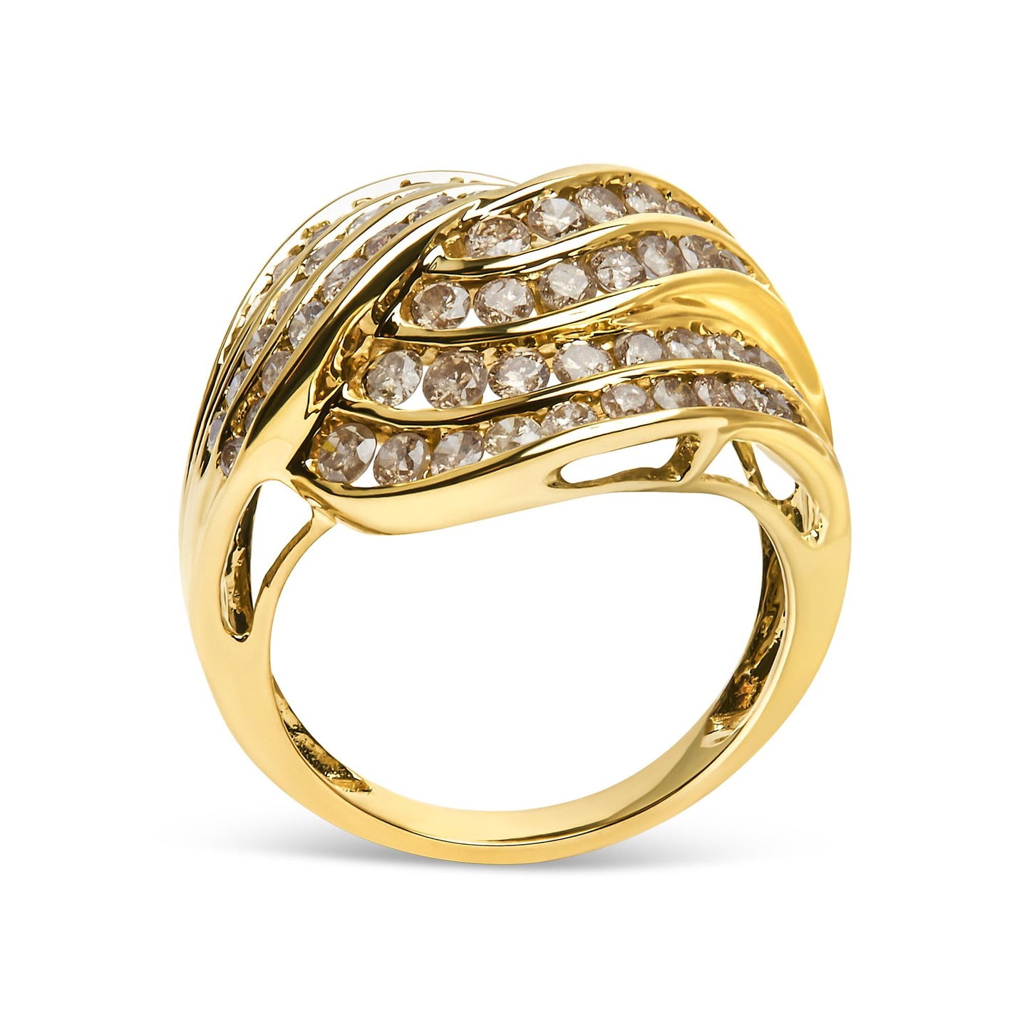 10K Yellow Gold 2.0 Cttw Channel Set Diamond Cocktail Swirl Band Ring (K-L Color, I1-I2 Clarity)