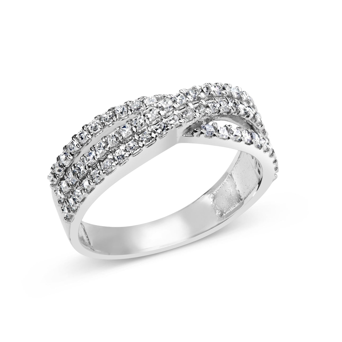 10K White Gold 3/4 Cttw Princess Natural Diamond Split Shank and Weave Band Ring (H-I Color, SI1-SI2 Clarity)