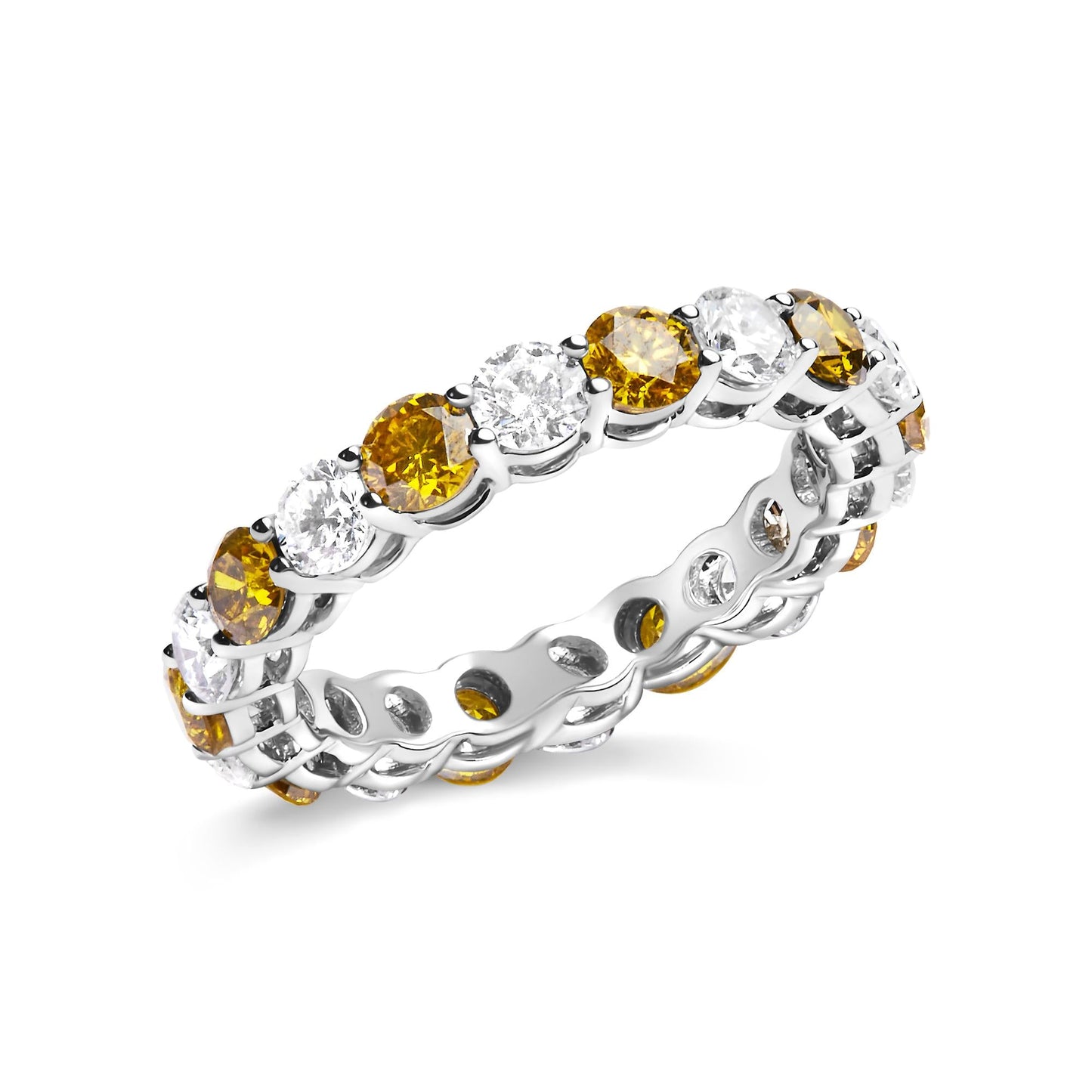 14K White Gold 3.00 Cttw Alternating White and Yellow Lab-Grown Diamond Eternity Band Ring (F-G Color, VS1-VS2 Clarity)