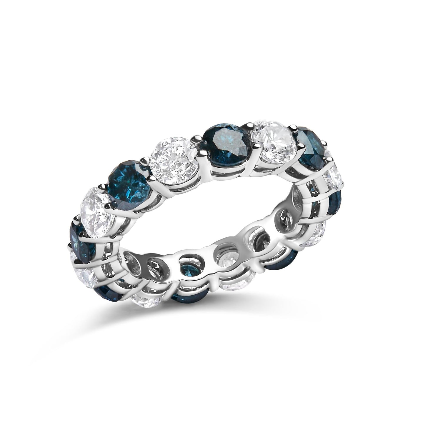 14K White Gold 6 1/4 Cttw Alternating Lab-Grown White and Natural Treated Blue Diamond Eternity Band Ring (F-G Color, VS1-VS2 Clarity)  - Ring Size 7.5