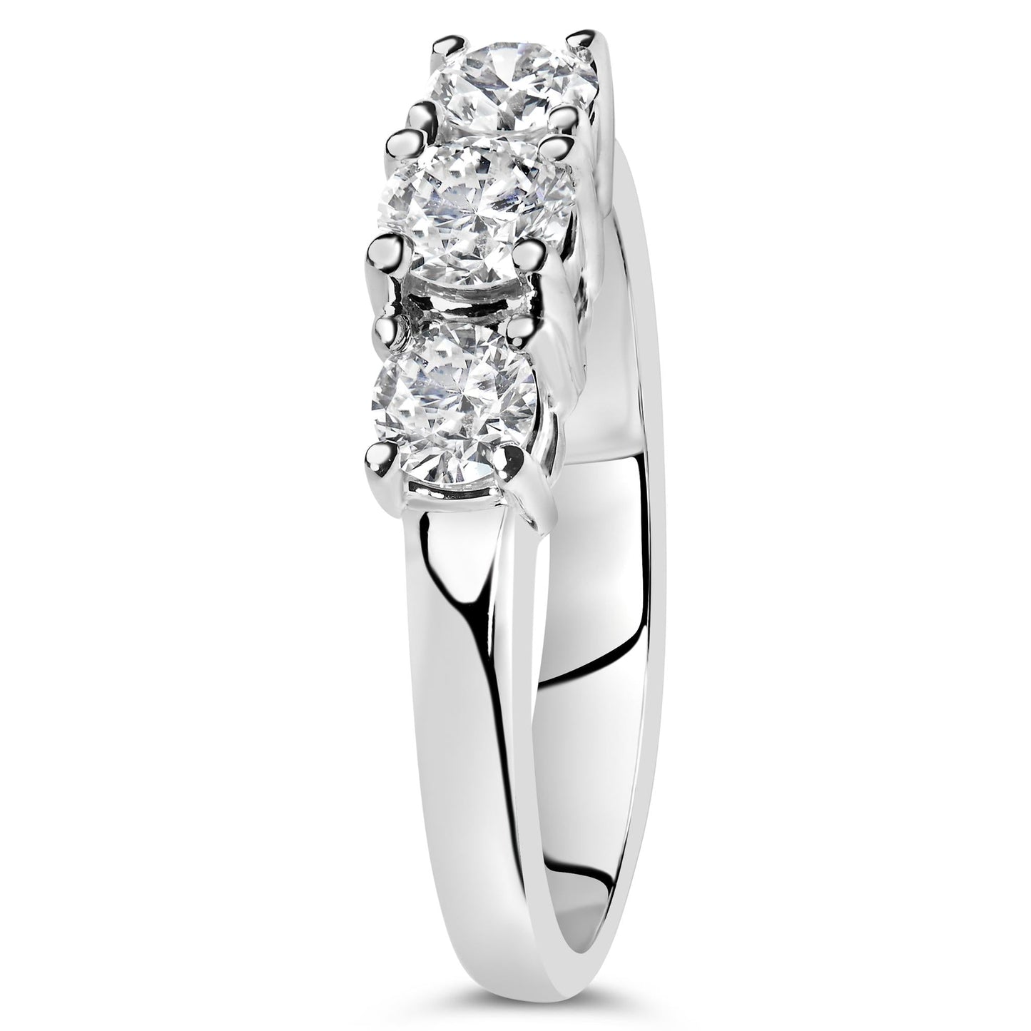 14K White Gold  3/4 Cttw Lab Grown Diamond 3 Stone Ring Band (F-G Color, VS2-SI1 Clarity)