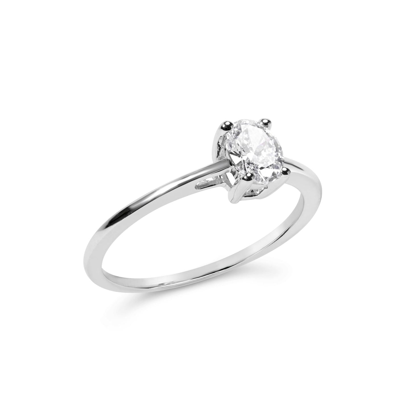 14K White Gold 1/2 Cttw Oval Lab Grown Diamond 4 Prong Solitaire Engagement Ring (F-G Color, VS2-SI1 Clarity)