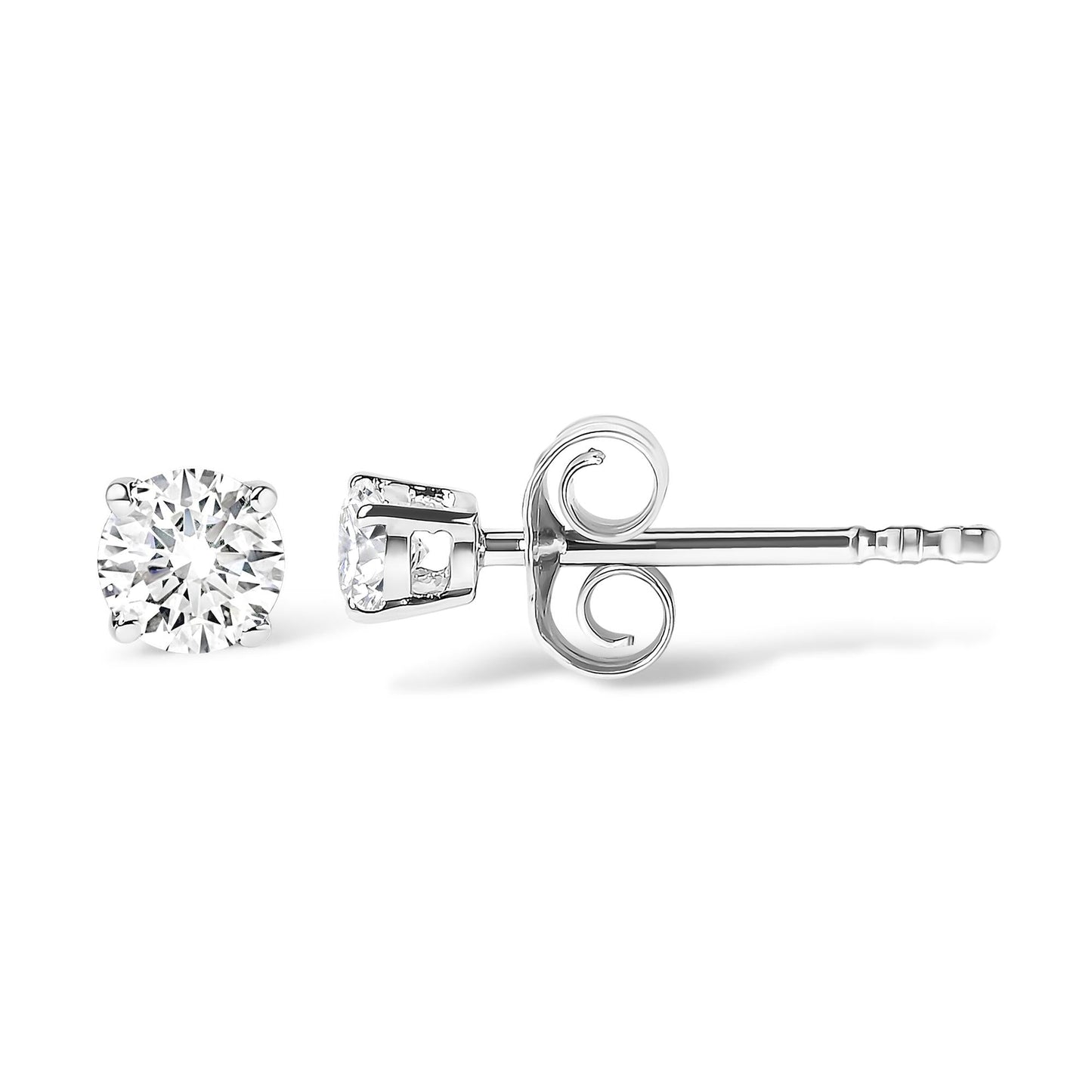 10K White Gold 3/4 Cttw Round Brilliant-Cut Near Colorless Diamond Classic 4-Prong Stud Earrings (H-I Color, I2-I3 Clarity)