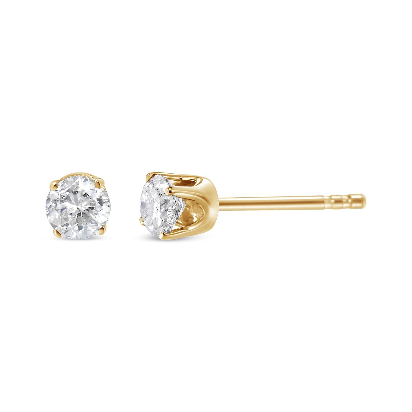 10K Yellow Gold 3/4 Cttw Round Brilliant-Cut Near Colorless Diamond Classic 4-Prong Stud Earrings (J-K Color, I1-I2 Clarity)