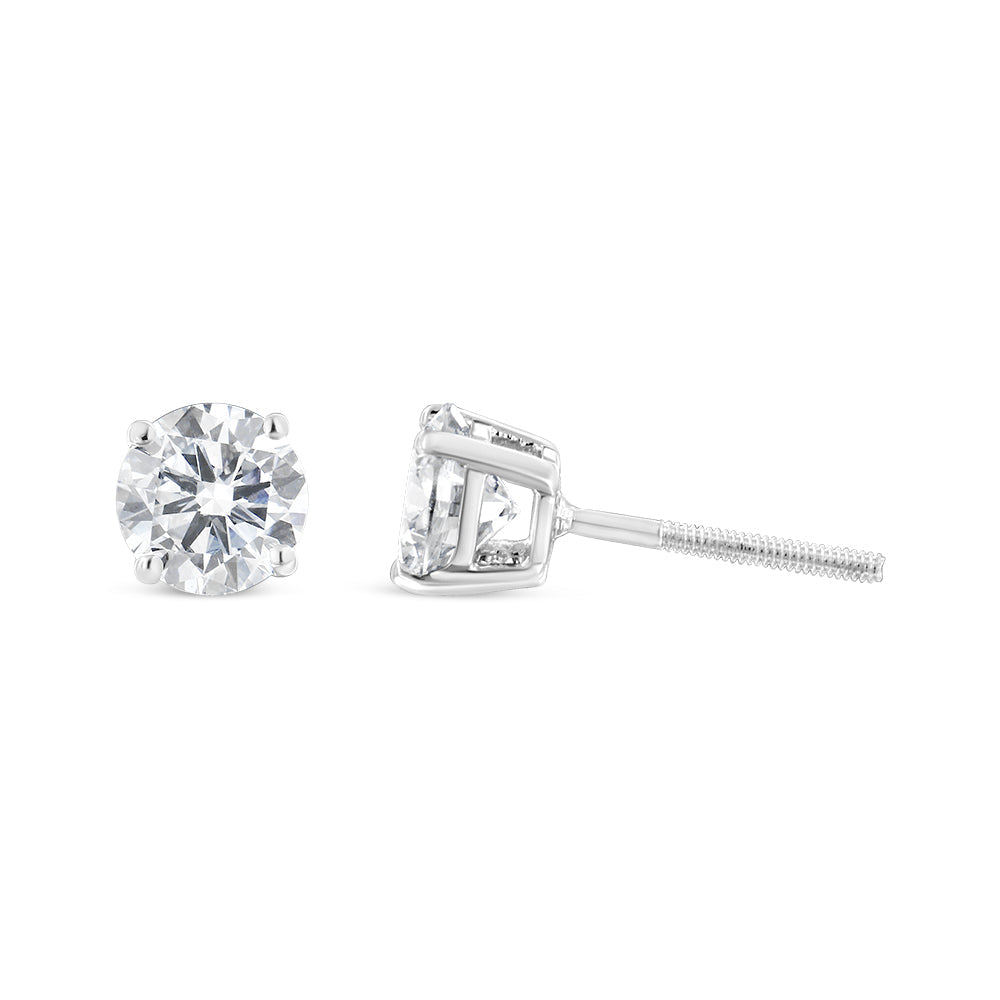 10K White Gold 1.00 Cttw Round Brilliant-Cut Near Colorless Diamond Classic 4-Prong Stud Earrings with Screw Backs (J-K Color, I2-I3 Clarity)