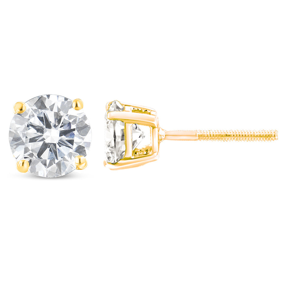 10K Yellow Gold 1.00 Cttw Round Brilliant-Cut Diamond Classic 4-Prong Stud Earrings with Screw Backs (K-L Color, I2-I3 Clarity)