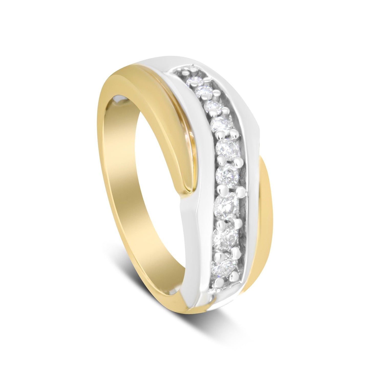 14K Yellow and White Gold 1/2 Cttw Round-Cut Diamond Classic Gent's Band (H-I Color, I1 Clarity) - Size 10