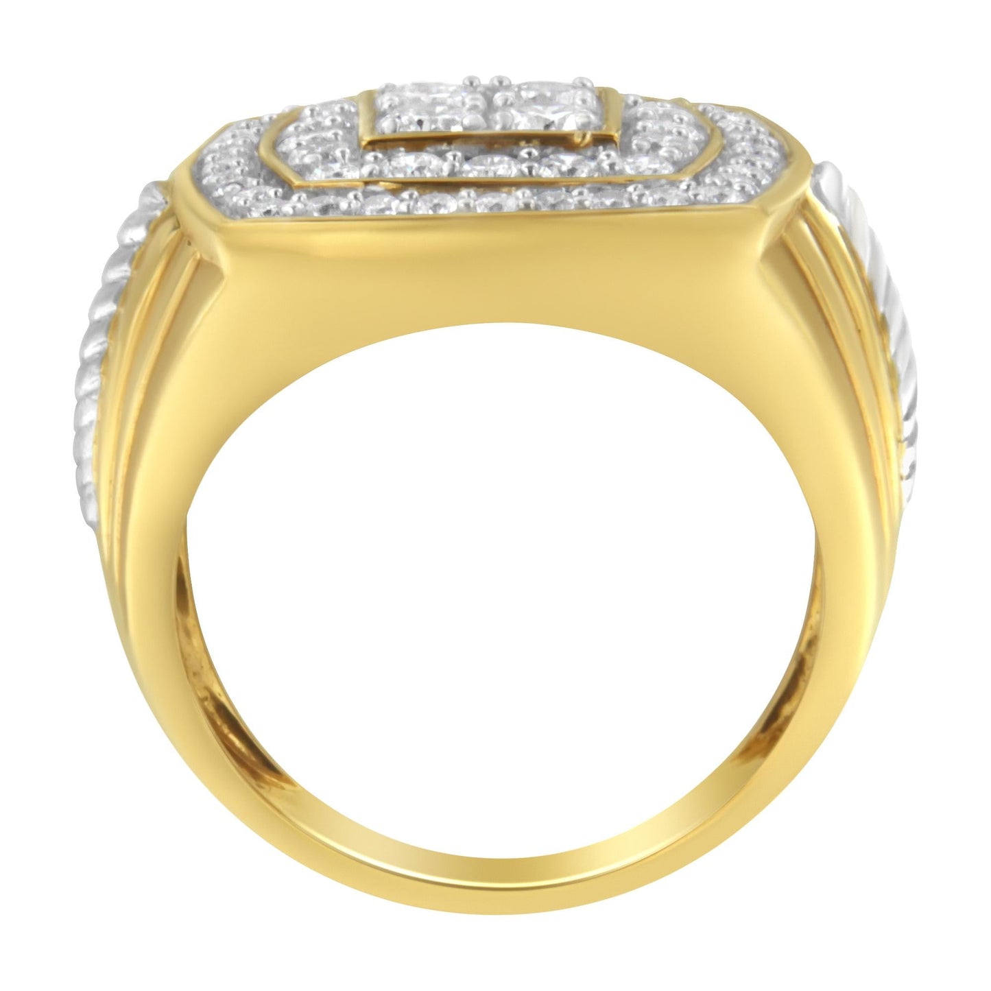 14K Yellow Gold 2.0 Cttw Diamond Men's Double Halo Cushion-Shaped Square Cluster Ring (H-I Color, SI1-SI2 Clarity)