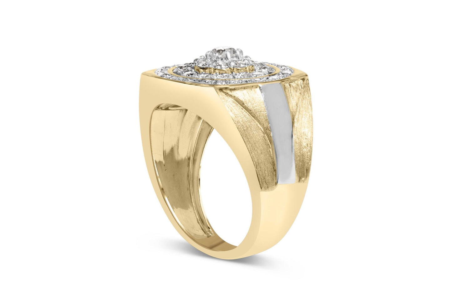 10K Yellow Gold 1 1/2 Cttw Diamond Cluster and Halo Signet Mens Ring (K-L Color, I1-I2 Clarity)