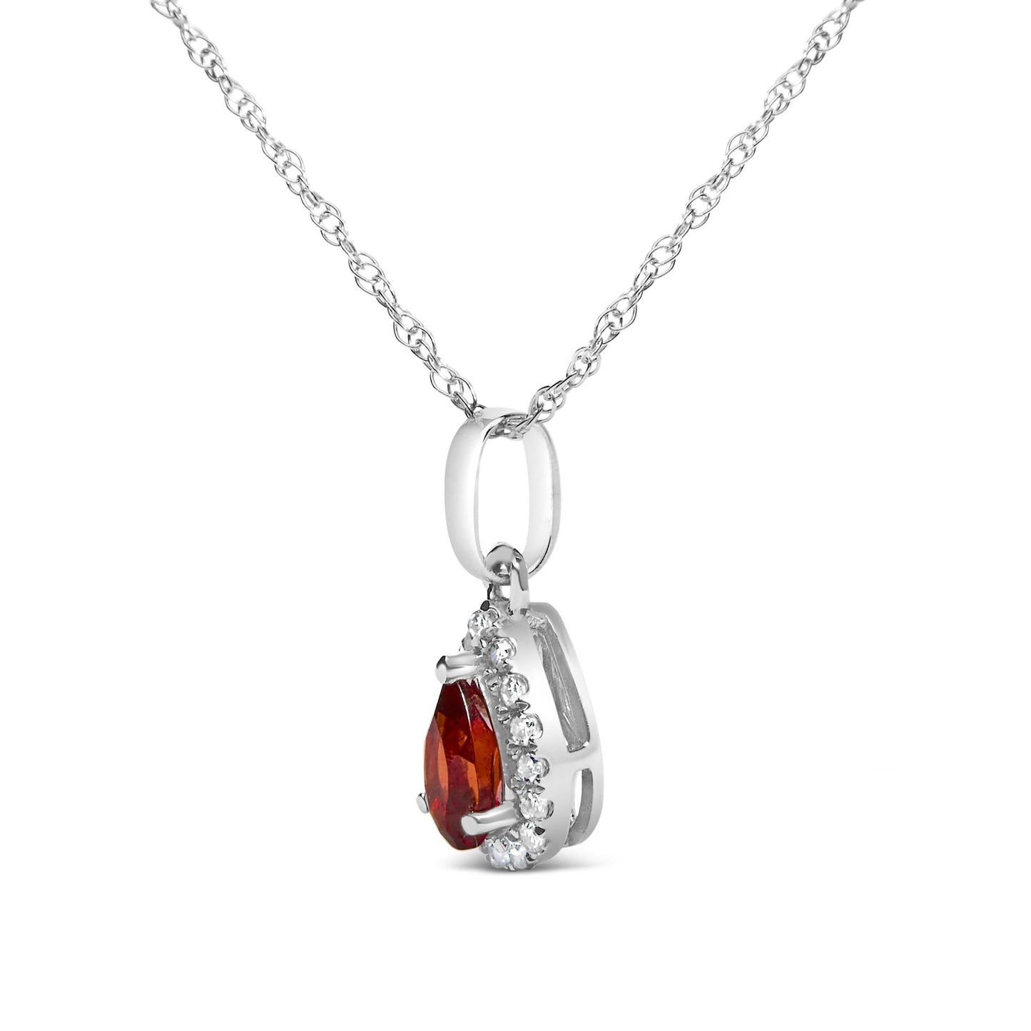 10K White Gold 5x3mm Gemstone and Diamond Accent Halo Pear Shape 18" Pendant Necklace (I-J Color, I1-I2 Clarity)