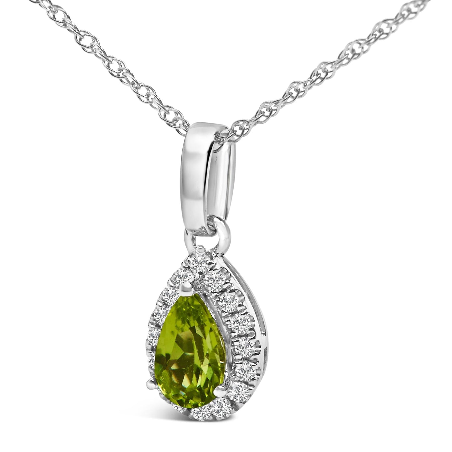 10K White Gold 5x3mm Gemstone and Diamond Accent Halo Pear Shape 18" Pendant Necklace (I-J Color, I1-I2 Clarity)