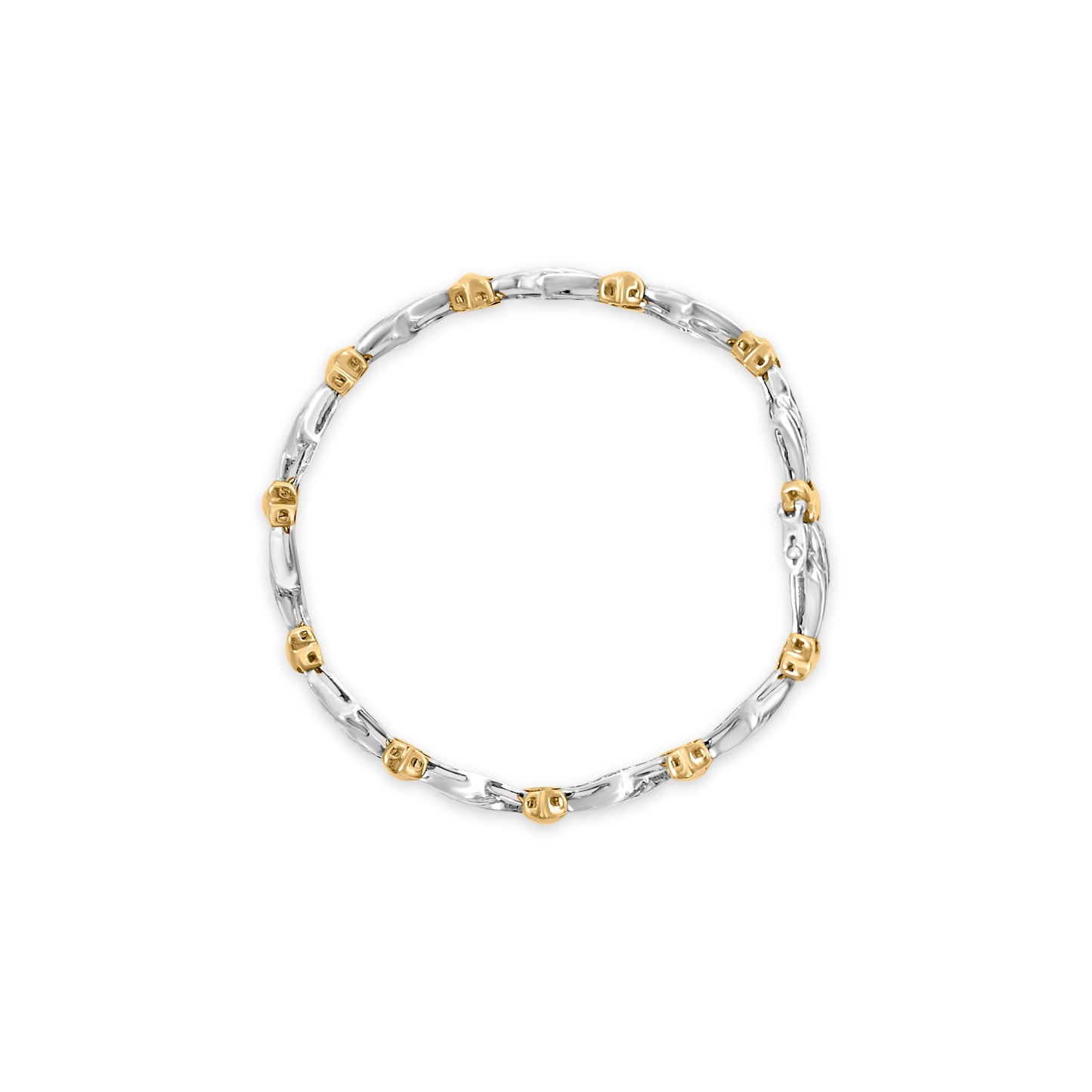 10k Two-Toned Gold 2.00 Cttw Channel Set Baguette-Diamond Weave and  "X" Spiral Link Bracelet (H-I Color, I1-I2 Clarity) - 7"