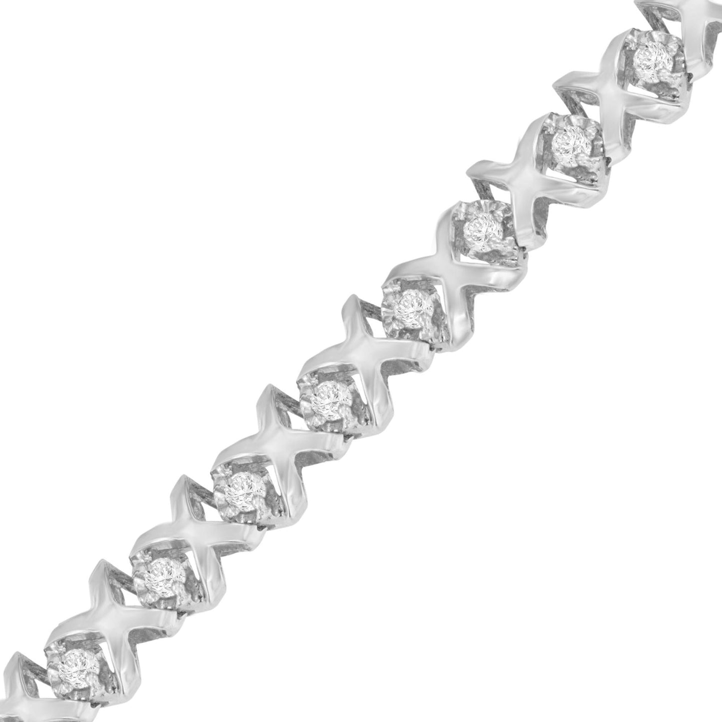 10K White Gold 1.0 Cttw Round Brilliant Diamond Miracle Set X-Link 7" Tennis Bracelet with Box Clasp (H-I Color, SI1-SI2 Clarity)