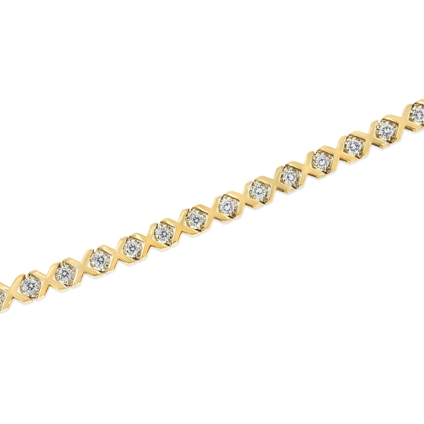 10K Yellow Gold 2.00 Cttw Round-Cut Diamond "X" Link Tennis Bracelet (I-J Color, I3 Clarity) - 7"