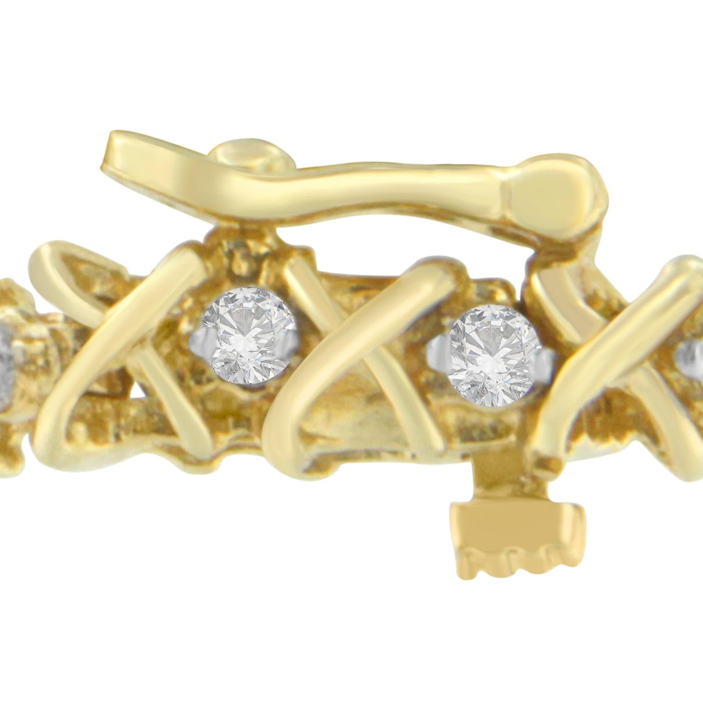 14K Yellow Gold Round Cut Diamond X-Link Bracelet (1.00 cttw, H-I Color, I1-I2 Clarity)