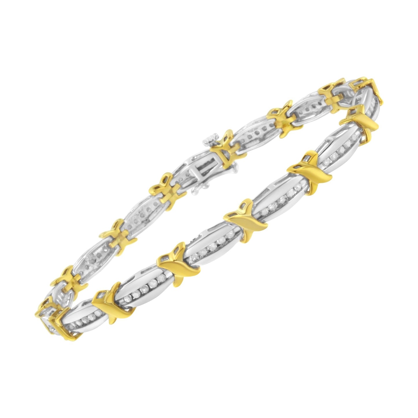 10K Two-Tone Gold Channel Set Diamond X-Link Bracelet (1 cttw, I-J Color, I2-I3 Clarity)