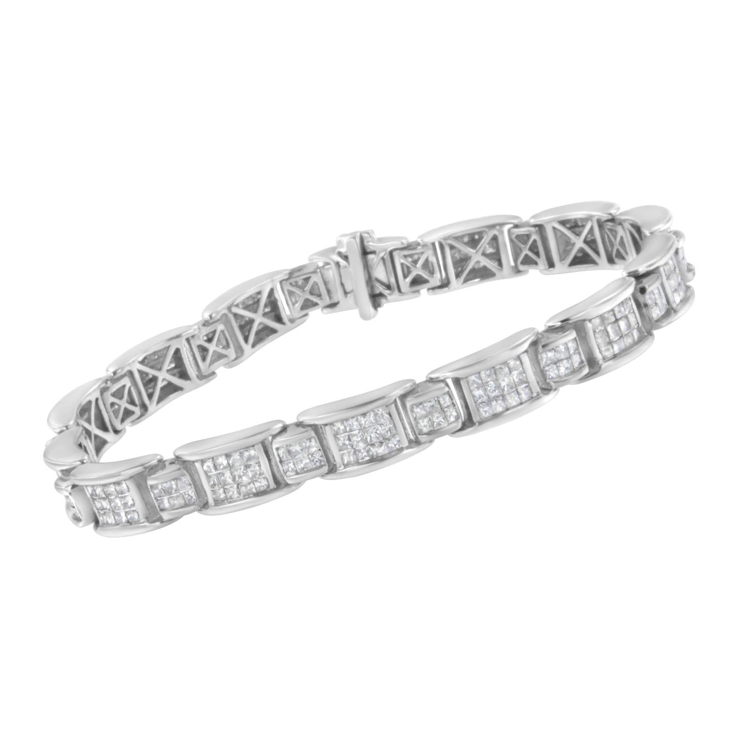 14K White Gold 5.0 Cttw Princess-Cut Diamond Rectangular Alternating Station 7" Tennis Bracelet (G-H Color, SI1-SI2 Clarity)