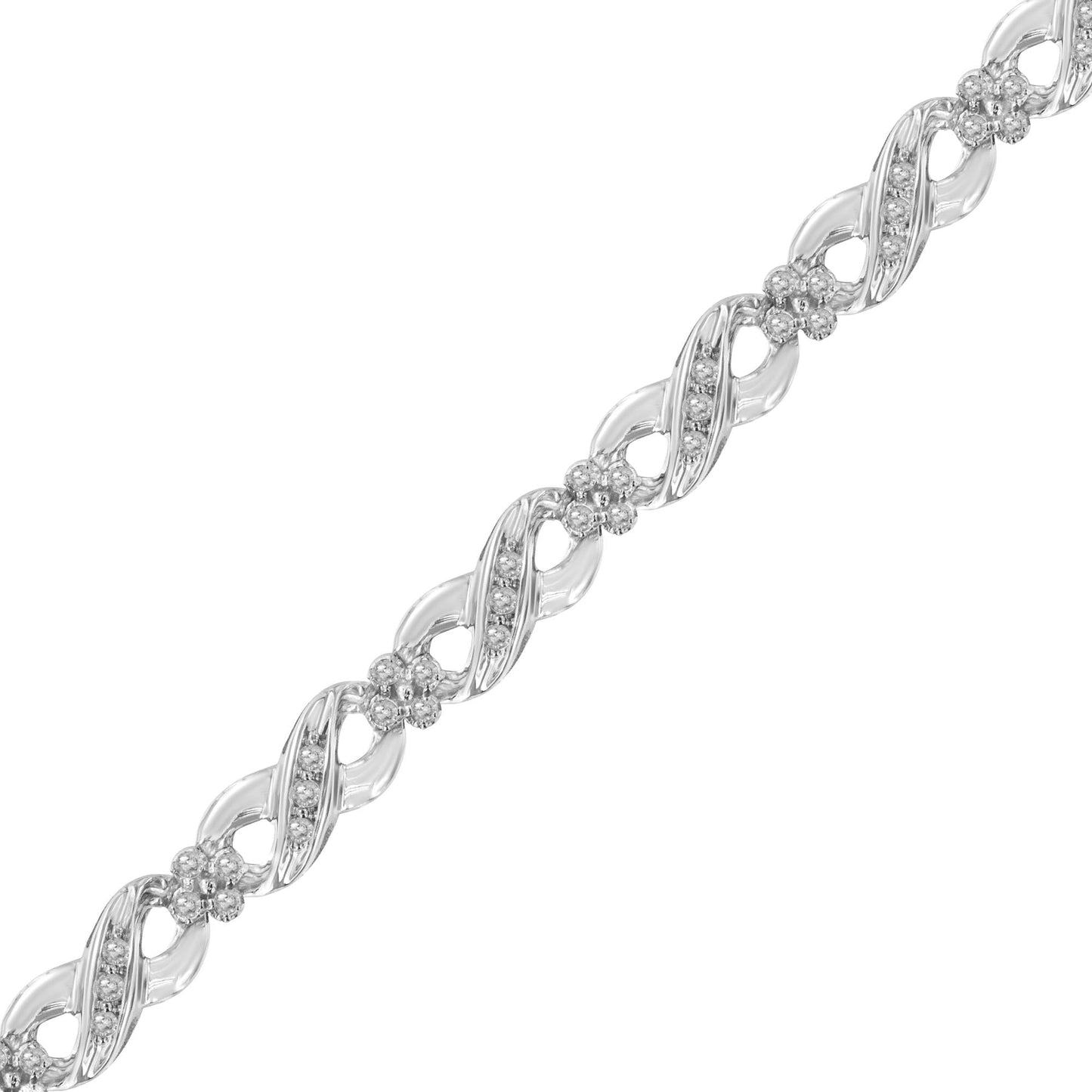 .925 Sterling Silver 1/4 cttw Prong Set Rose-Cut Diamond Infinity Link Tennis Bracelet (I-J Color, I2-I3 Clarity) - Size 7"