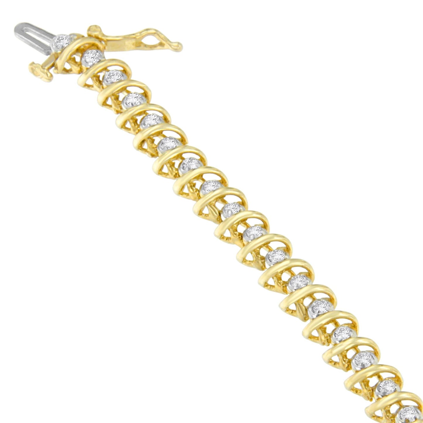 10K Yellow Gold Round Cut Diamond 'S' Bracelet (1.00 cttw, I-J Color, I2-I3 Clarity)