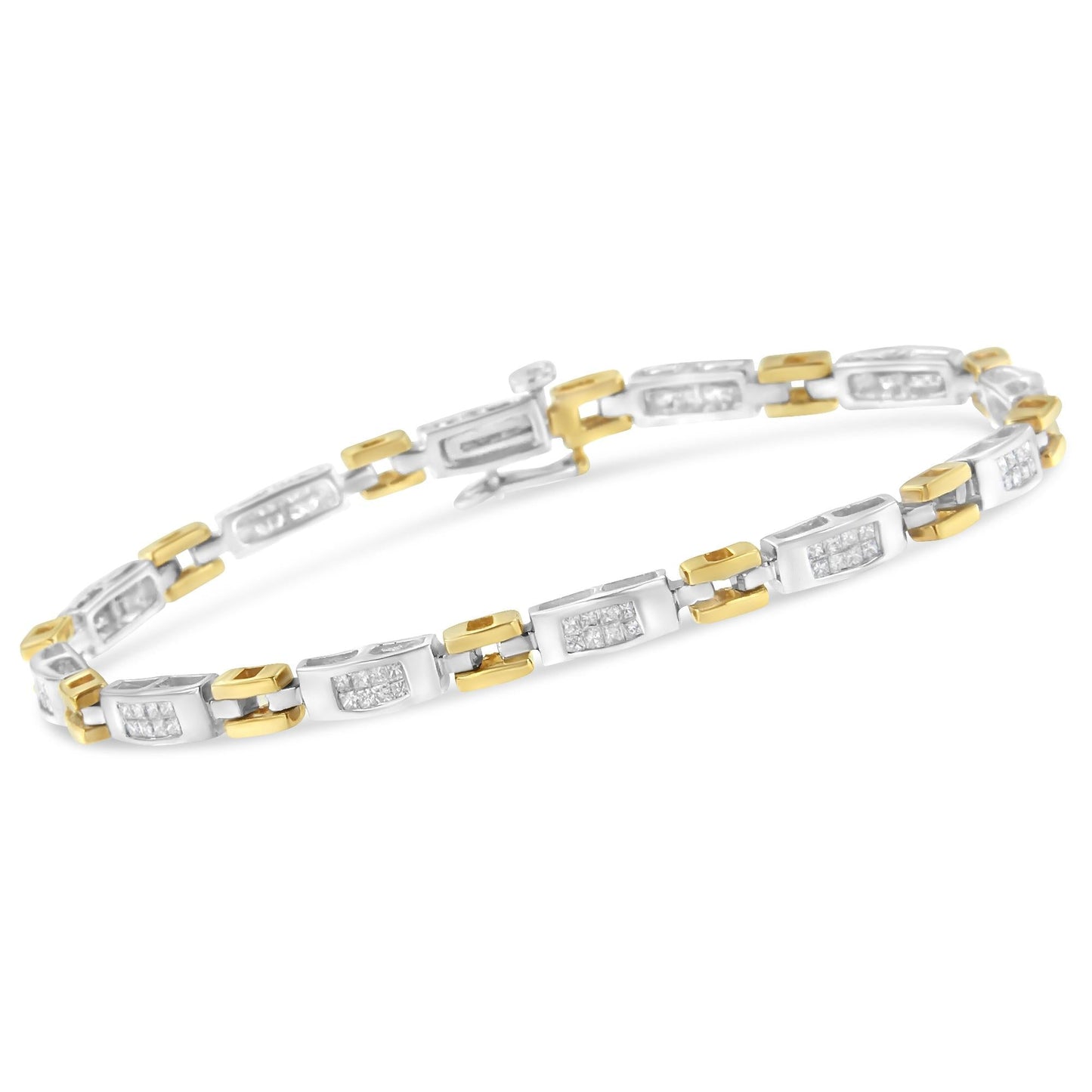 10K Two-Tone Gold Princess Cut Diamond Geo Link Bracelet (1.00 cttw, H-I Color, SI1-SI2 Clarity)