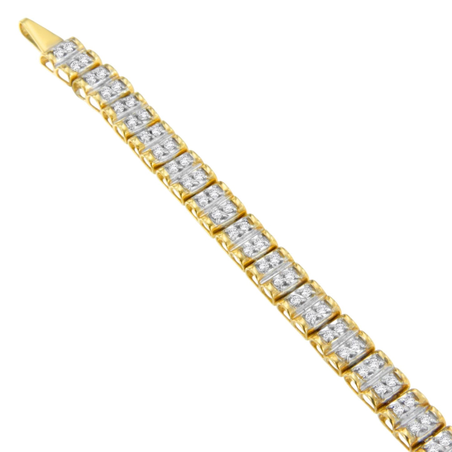 10K Yellow Gold Round Cut Diamond Square Link Bracelet (1.00 cttw, J-K Color, I3 Clarity)