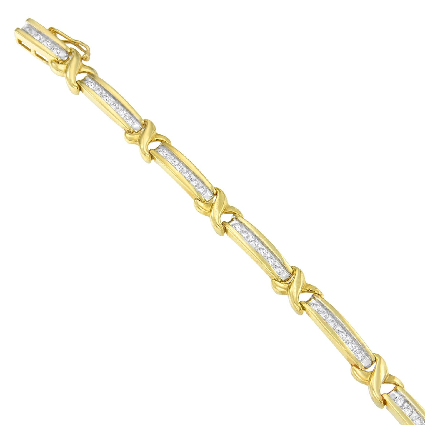 14K Yellow Gold Round Cut Channel Set Diamond X-Link Bracelet (1.00 cttw, I-J Color, SI2-I1 Clarity)