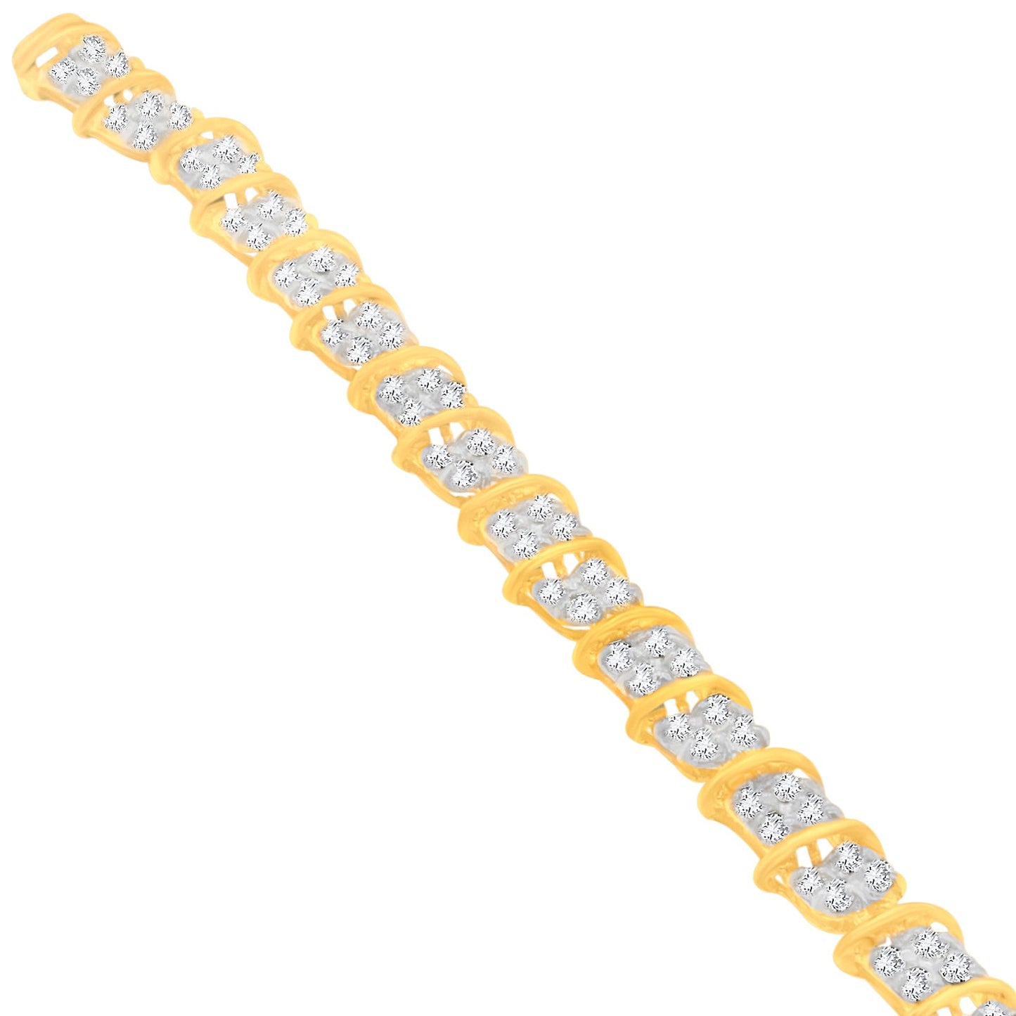 10K Yellow Gold Round Cut Diamond Square Link Bracelet (2.00 cttw, H-I Color, SI1-SI2 Clarity)