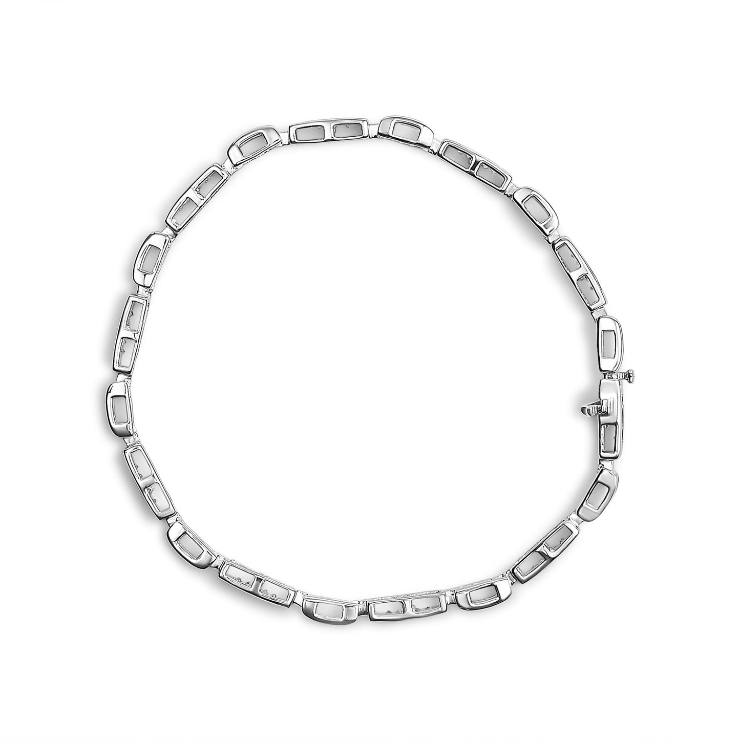 14K White Gold 1.0 Cttw Invisible Set Princess Cut Diamond Alternating Station and Link Tennis Bracelet (I-J Color, I1-I2 Clarity) - Size 7.25" Inches