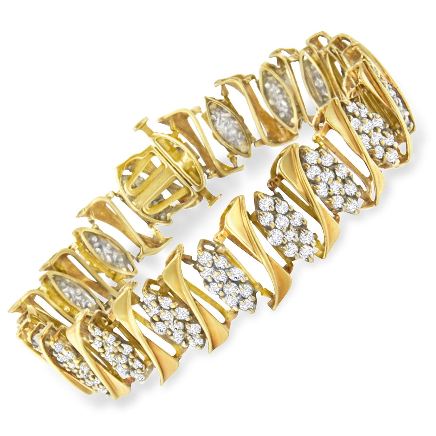 10K Yellow Gold Diamond Cluster Link Tennis Bracelet (7.00cttw, I-J color, I2-I3 clarity))