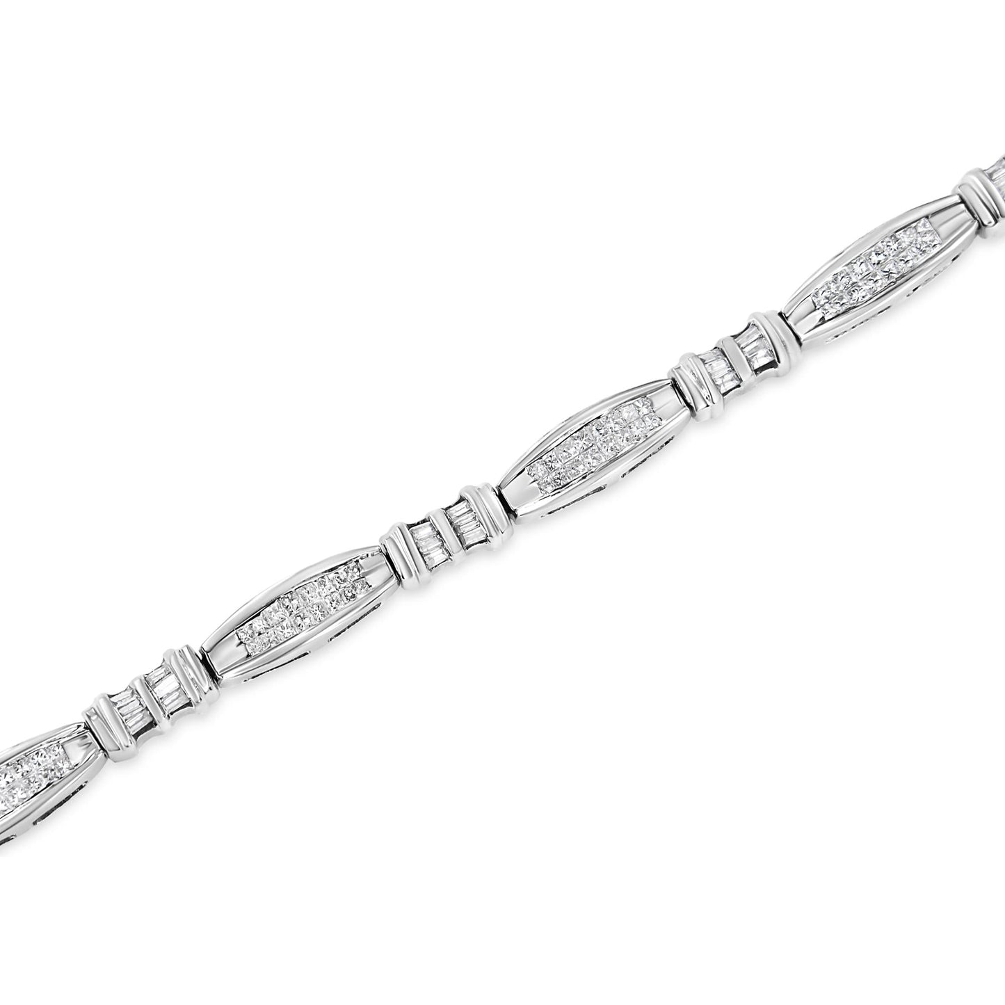 14K White Gold Round And Baguette-cut Diamond Bracelet (2 cttw, H-I Color, SI2-I1 Clarity)