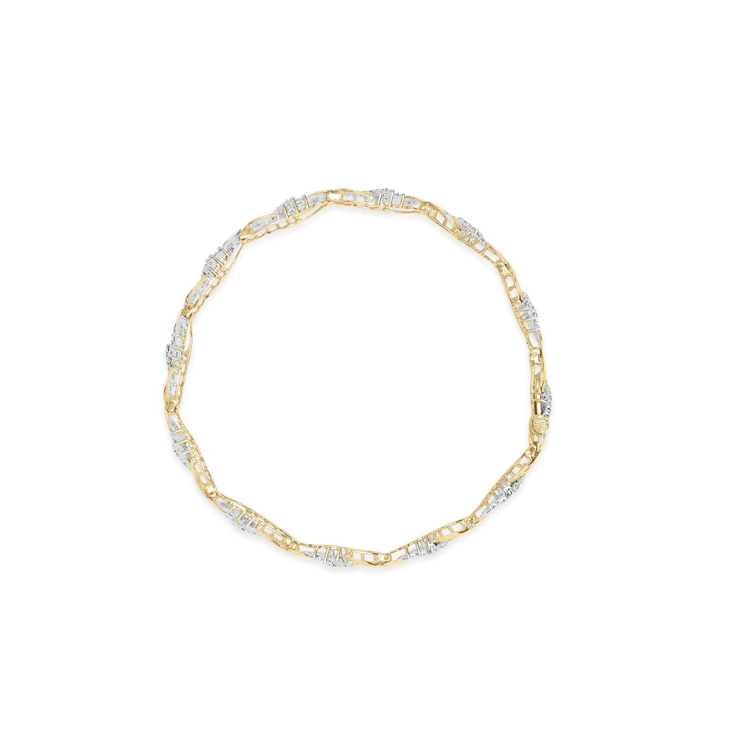 10K Yellow Gold 1.00 Cttw Diamond Wave Cluster Link Bracelet (J-K Color, SI1-SI2 Clarity) - 7" Inches