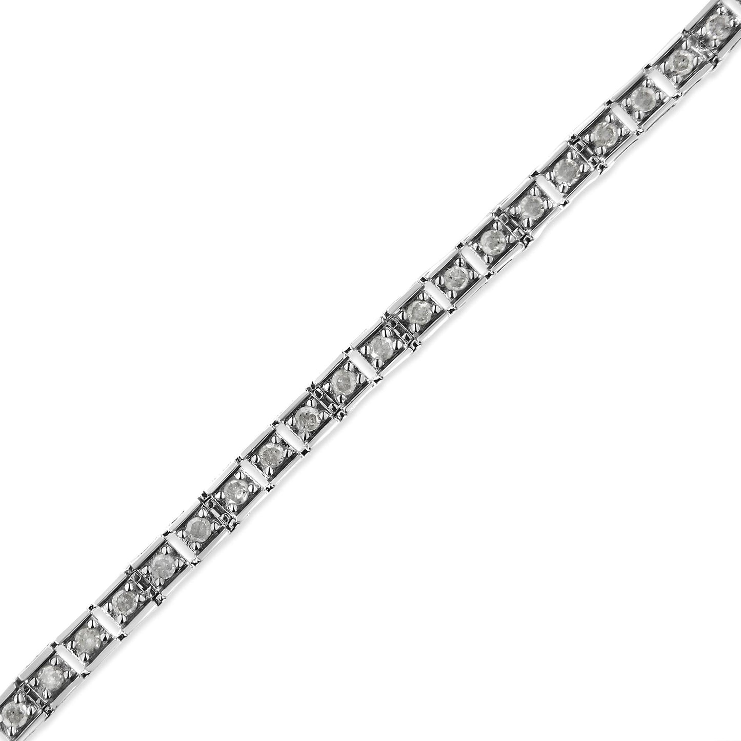 .925 Sterling Silver 1.0 Cttw Diamond Square Hybrid Link 7" Tennis Bracelet (I-J Color, I2-I3 Clarity)