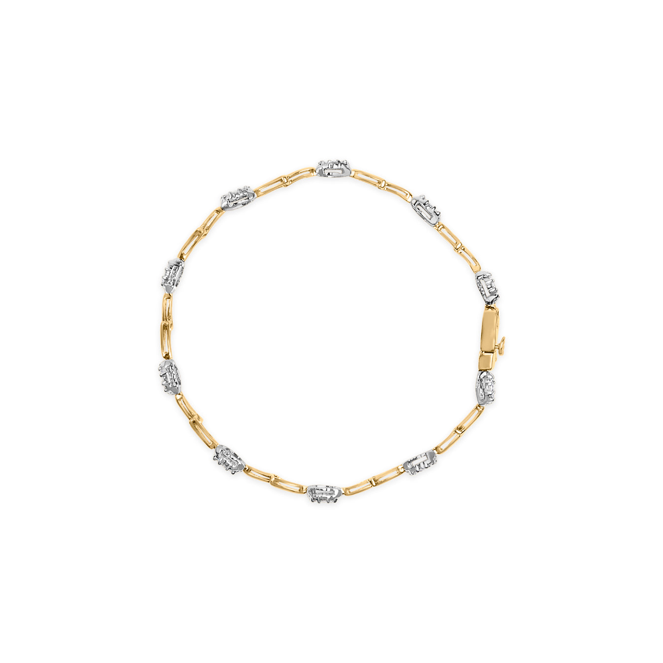 10K White and Yellow Gold 1.00 Cttw Diamond Oval Shaped Cluster Link  Bracelet (I-J Color, SI2-I1 Clarity) - 7" Inches