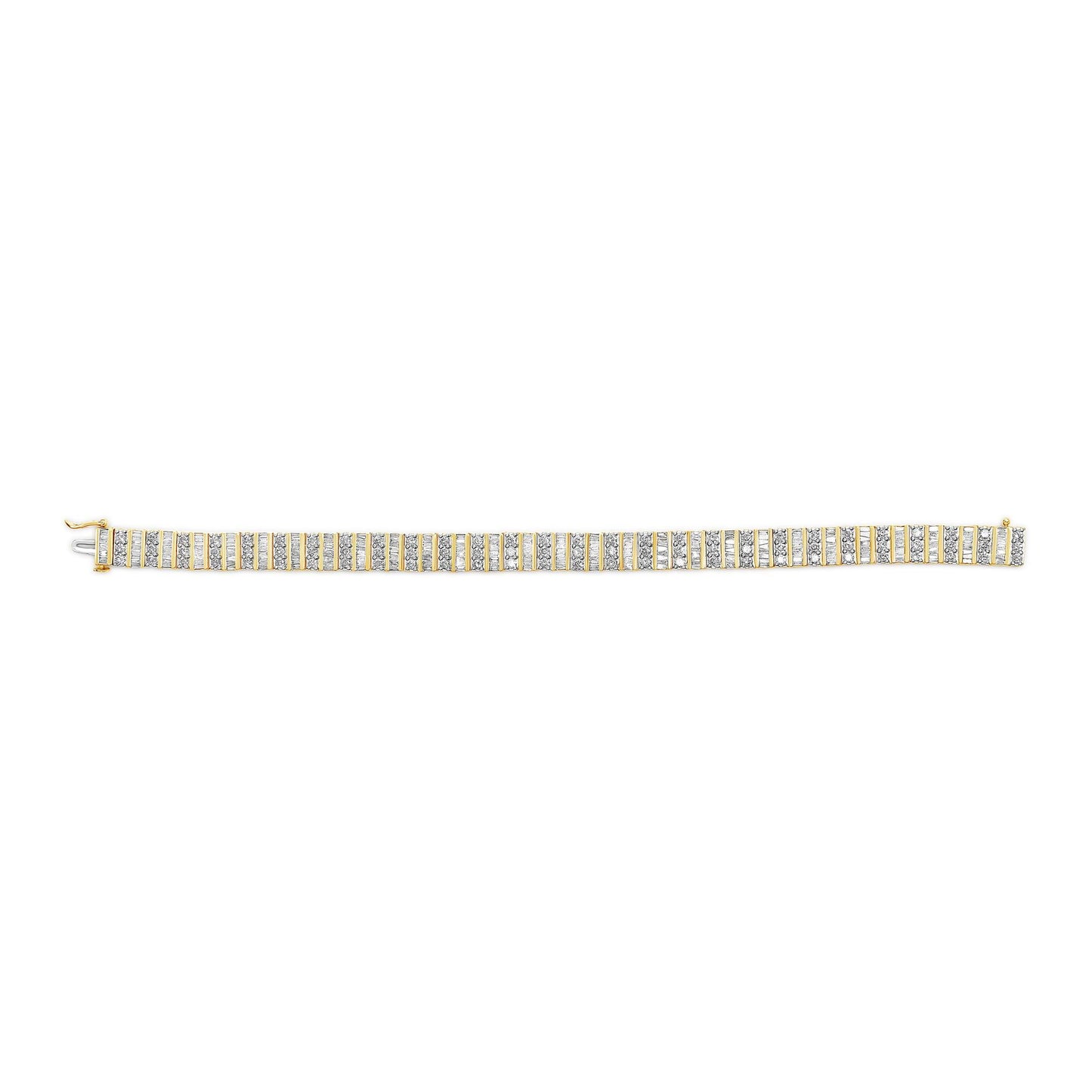 14K Yellow Gold Round and Baguette-Cut Diamond Bracelet (5.50 cttw, H-I Color, I1-I2 Clarity)