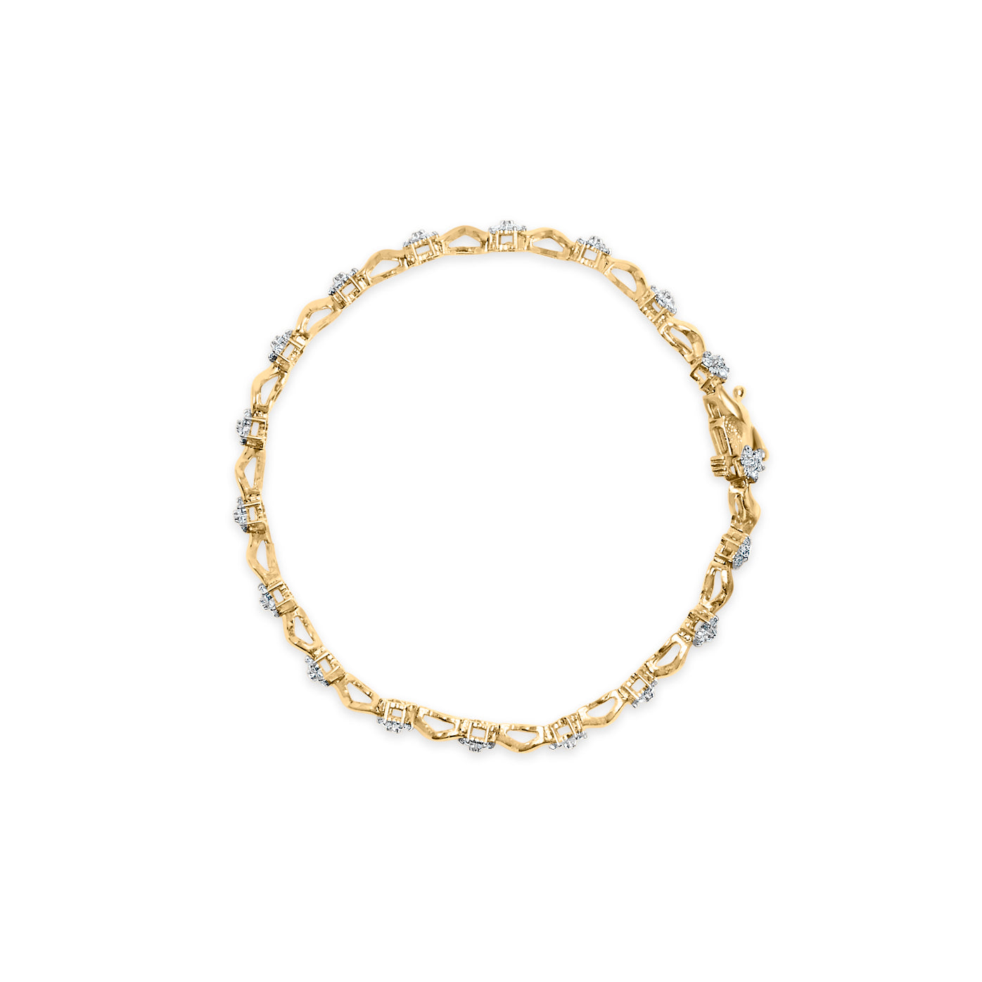 10k Yellow Gold 1.00 Cttw Round-Cut Diamond Floral S-Link 7.50" Bracelet (I-J Color, I2-I3 Clarity)