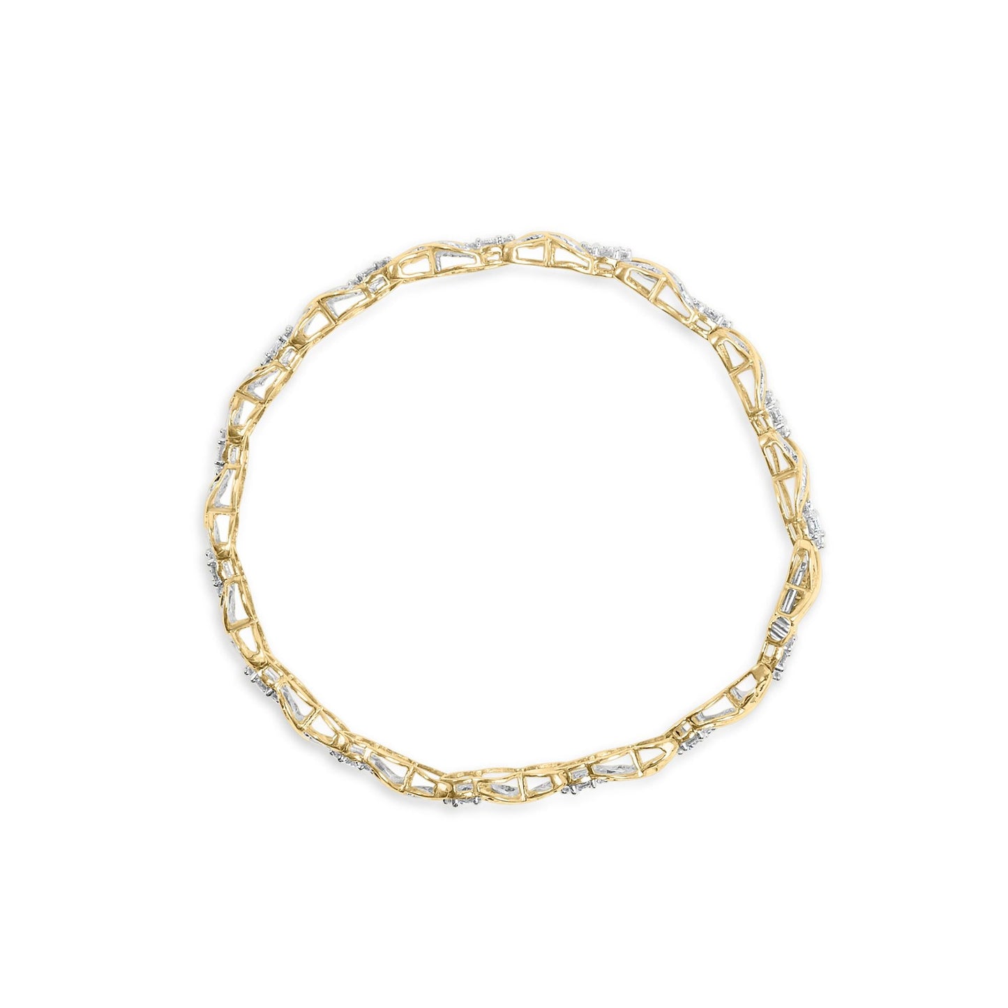 10K Yellow Gold 3.00 Cttw Round-Cut and Baguette-Cut Diamond 'XOXO' Floral Design 7.50" Bracelet (J-K Color, I1-I2 Clarity)