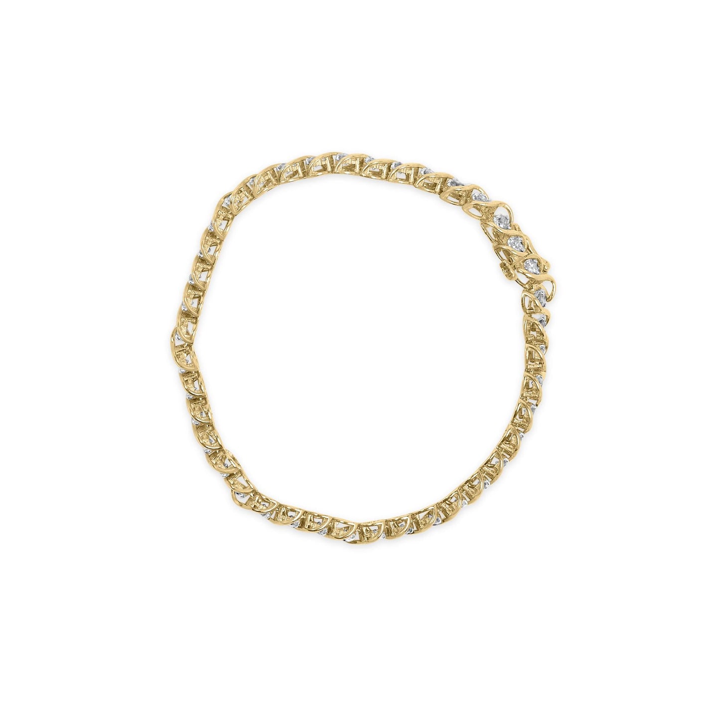 10K Yellow Gold 3 cttw Round-Cut Diamond Spiral Link 7.50" Bracelet (I-J Color, I1-I2 Clarity)