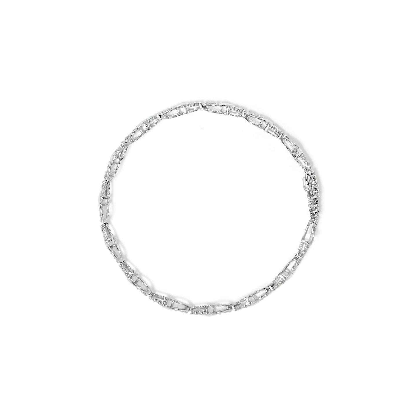 10K White Gold 1.00 Cttw Round-Cut Diamond Tennis Bracelet with Swirl Link (H-I Color, I3 Clarity) - 7" Inches