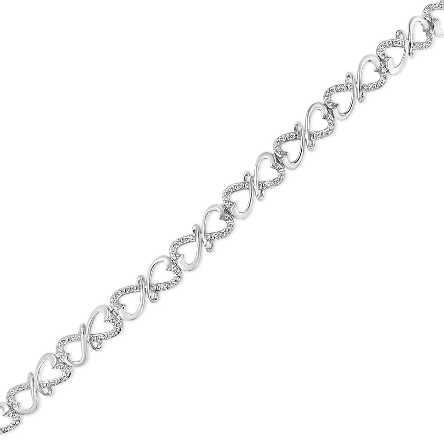 .925 Sterling Silver 1/3 Cttw Round-Cut Diamond Double Heart Infinity Link 7.25" Bracelet (H-I Color, I3 Clarity)