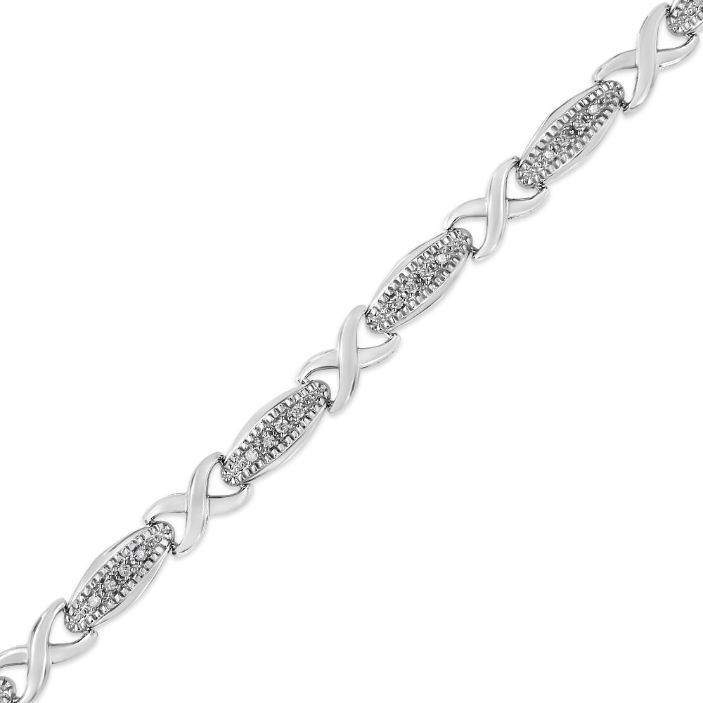 .925 Sterling Silver 1/5 Cttw Round-Cut Diamond "X" Link Bracelet - Size 7.50" (I-J Color, I2-I3 Clarity)