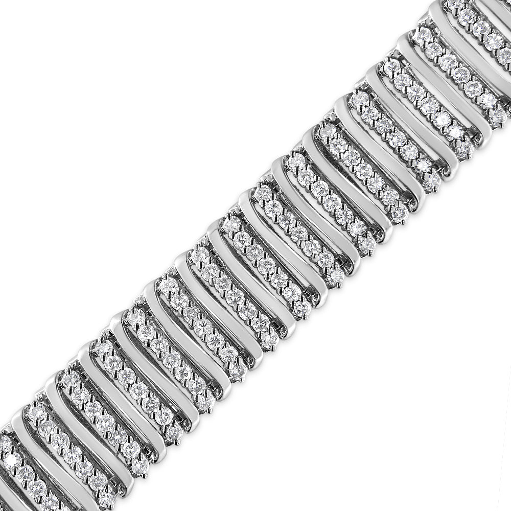 .925 Sterling Silver 8 1/2 Cttw Diamond 7 Row Chevron "S" Curved Link Tennis Bracelet (I-J color, I1-I2 clarity) - 7.25"