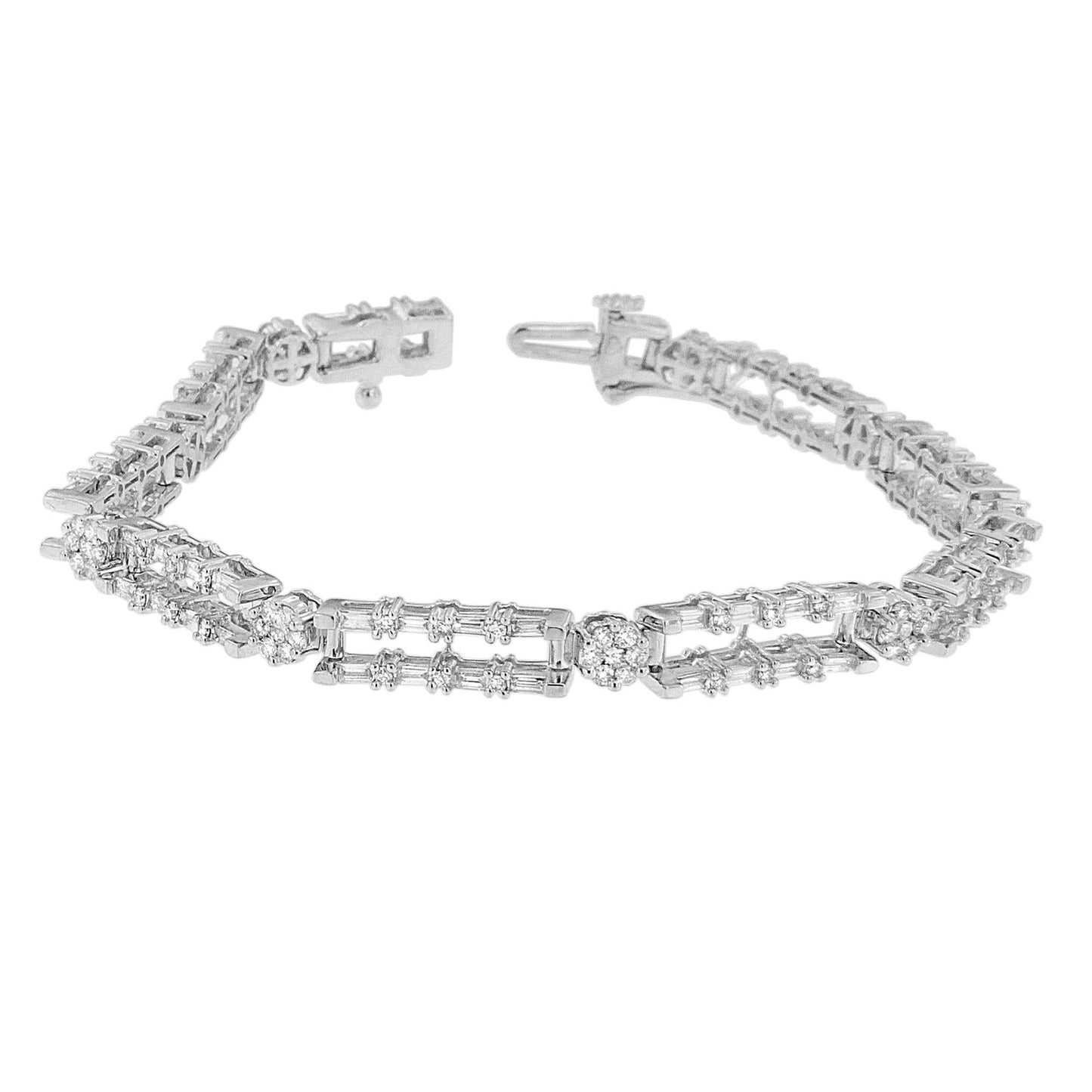 14K White Gold Round and Baguette-Cut Diamond Bracelet (2.75 cttw, H-I Color, SI1-SI2 Clarity)