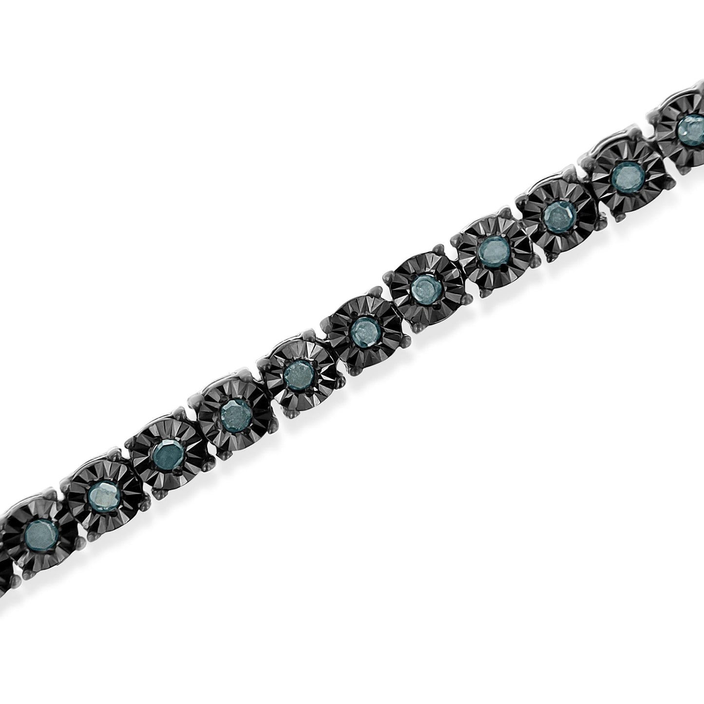 Black Rhodium Plated .925 Sterling Silver 1.0 Cttw Diamond Miracle Tennis Bracelet (Enhanced Blue Color, I3 Clarity) - 7"