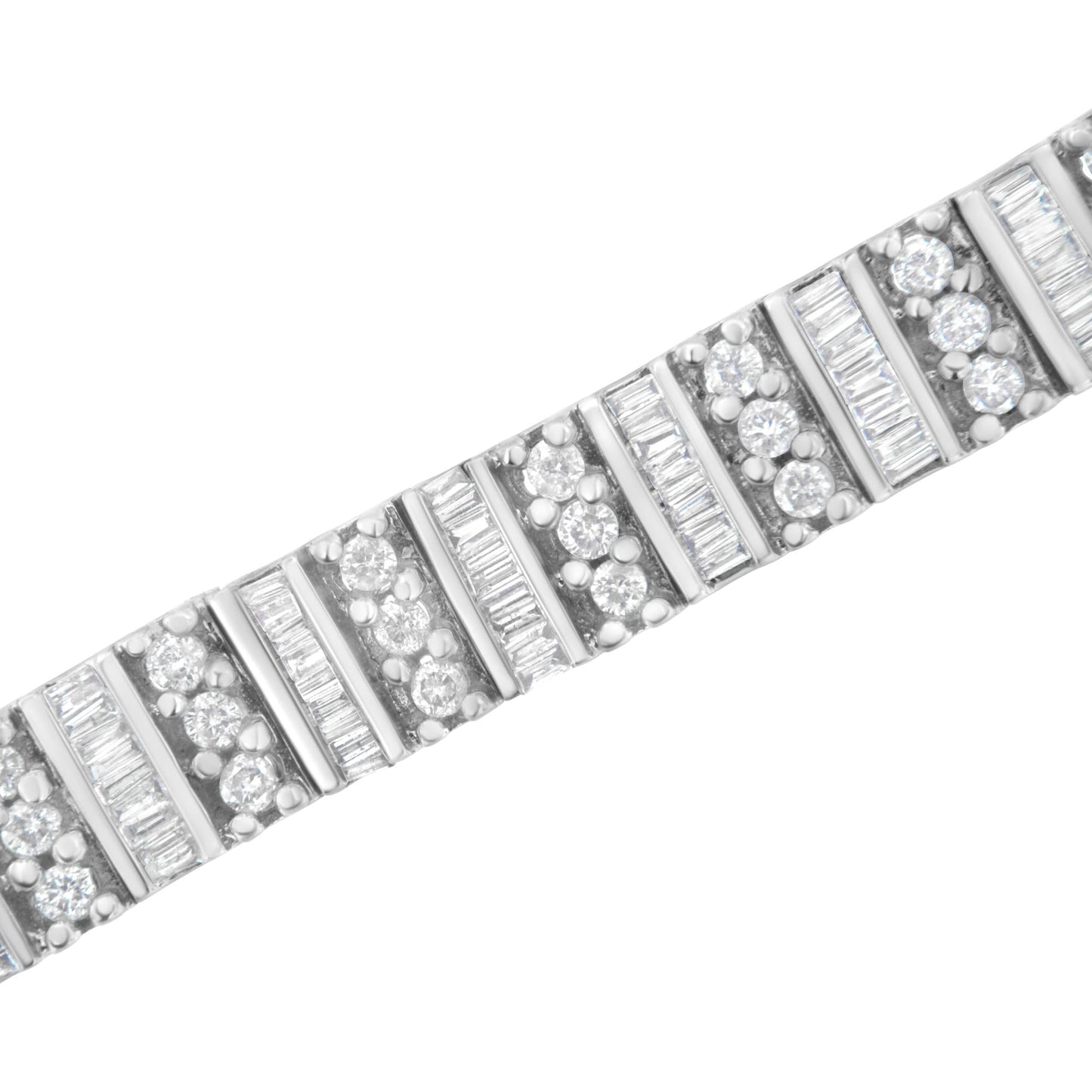 14K White Gold 4 7/8 cttw Baguette & Round Brilliant-Cut Diamond Channel- & Prong-Set Tennis Bracelet (I-J Color, I1-I2 Clarity) - Size 7.25"